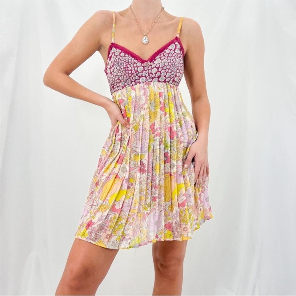 Liberty of London Vintage Y2K Floral Pleated Babydoll Mini Dress Medium